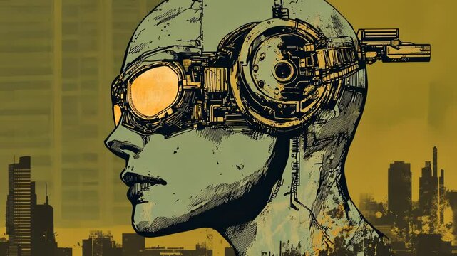 Colorful Cartoon Cyborg Mecha in Steampunk Style Vector Animation Design