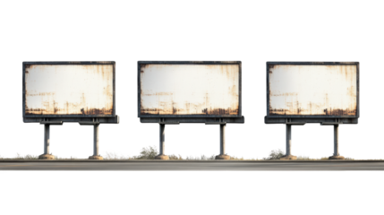 Daylight urban street wide angle of blank advertisements isolated on transparent background