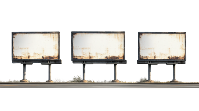 Daylight urban street wide angle of blank advertisements isolated on transparent background