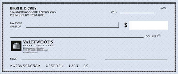 Bank check, vector blank money cheque, checkbook template with guilloche pattern and fields. Currency payment coupon, money check background	