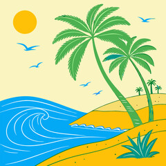 Tropical Beach Paradise: Palm Trees, Ocean Waves.