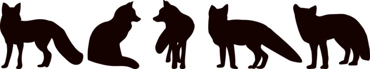 fox set silhouette on white background vector