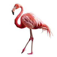 Obraz premium vibrant pink flamingo stands gracefully on one leg, showcasing its elegant feathers and long neck. This striking bird embodies beauty and poise in nature