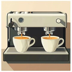 espresso coffee machine two white cups on a white background in vector style