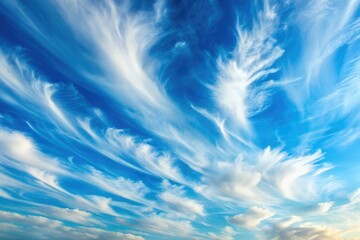 Soft and wispy cirrus clouds stretch across a pale blue sky, their delicate tendrils glistening with dew, sky, soft, serene, feathery