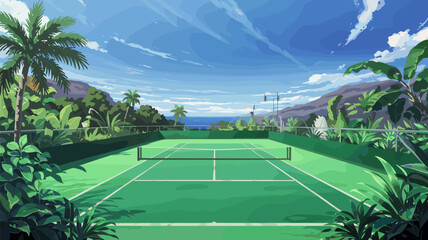Tropical Tennis Court Landscape