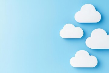 Fototapeta premium Cloud computing business integration with files transferring between floating servers, solid cobalt blue background