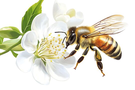 sut by cannon, Honey bee on white flower isolated on a transparent background.