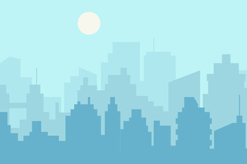Fototapeta premium City skyline vector illustration. Landscape in flat style. City silhouette. Cityscape backgrounds. Daytime city skyline.