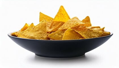 tortilla mexican nachos chips on black bowl isolated on white background ai generated