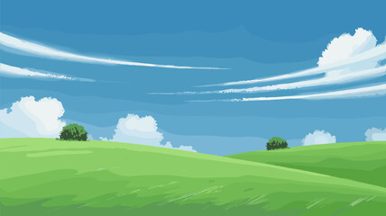 Fototapeta premium Rolling Green Hills with Blue Sky and Clouds