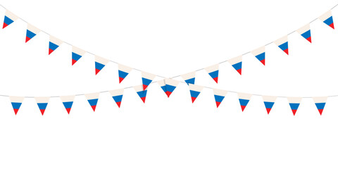 Fototapeta premium Festive triangle bunting garlands in traditional colors of Russian flag. Russia holidays concept. Vector illustration.