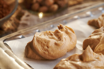 Preparation of healthy sweets from greek yogurt, nut butter, maple syrup and vanilla