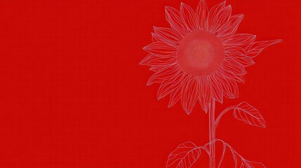 Naklejka premium Stunning Sunflower Line Art on a Vibrant Red Background