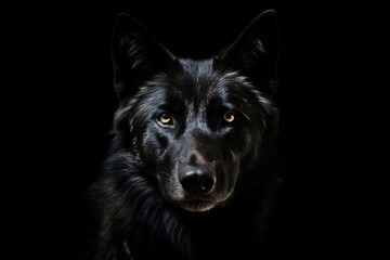 Fototapeta premium Black Wolf in the Wild. Majestic Predator of Nature with Black Background
