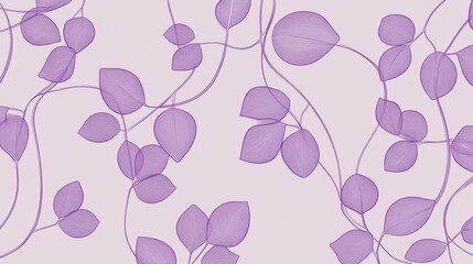 Delicate Purple Leaf Design: Elegant Floral Line Art for Wallpaper or Fabric