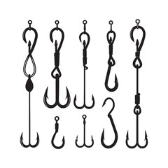 fishing hooks silhouettte vector art illustration 