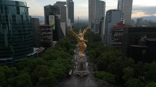 Mexico City Angel Statue Downtown drone shot Panorama