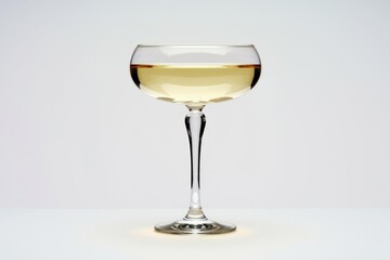 Fototapeta premium A coupe glass filled with a light-colored alcoholic beverage, elegantly presented on a white background.