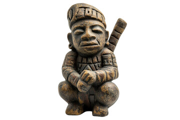 Ancient sculpture of warrior figure museum piece indoor isolated on transparent background