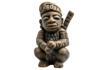 Ancient sculpture of warrior figure museum piece indoor isolated on transparent background