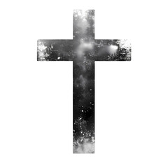 Grunge style white cross on abstract design art old god hope worn gray on transparent background