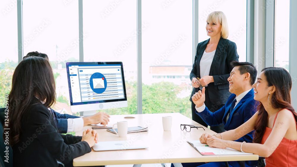 Poster email notification message showing on computer screen snugly. digital marketing message information 