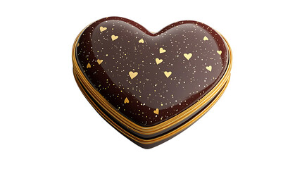 A heart-shaped box with gold accents, isolated on white background in HD