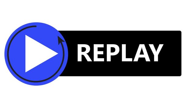 Replay text animation for video playback loops media restart prompts and engaging.