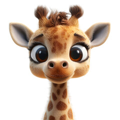 Fluffy 3D Cartoon Giraffe Calf with Soft Mottled Fur Isolated on Transparent Background