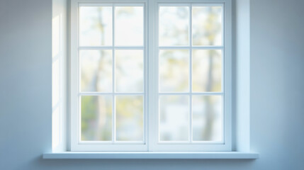 Fototapeta premium Bright white window with blurred glass and soft light creating a serene atmosphere indoors