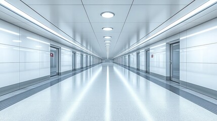 Futuristic subway corridor, doors, lights, perspective, travel
