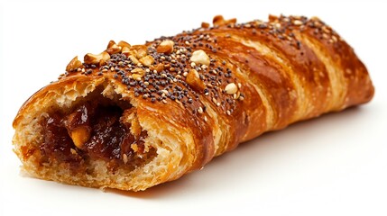 Partially Eaten Golden Brown Pastry with Nut and Seed Topping