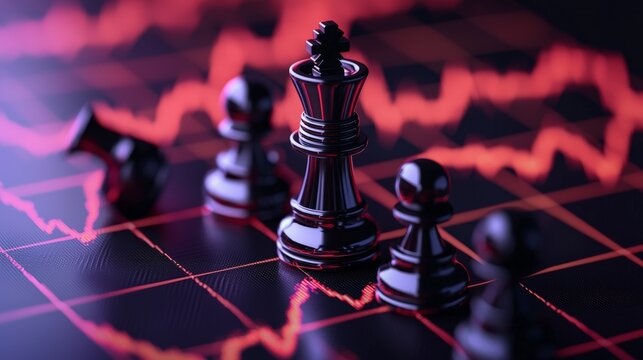 Chess pieces on financial graph - strategic market analysis concept