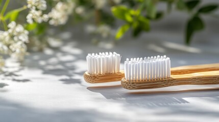 Eco-Friendly Bamboo Toothbrushes With Natural Background Elements