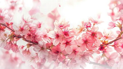 A fresh spring concept with soft pastel flowers on a white minimalist background