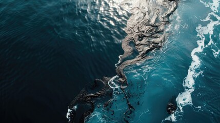 Oil petroleum pollution on water surface background, ecology problem in ocean or seas