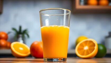 Fototapeta premium a glass of orange juice on a table
