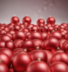 Red Christmas balls arranged in a square composition against an abstract background with a soft gradient effect, holiday decor, gradient effect, geometric pattern