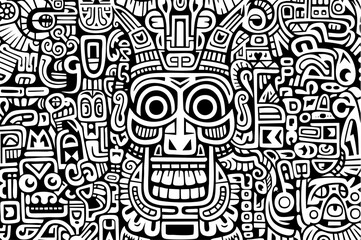 Aztec Tiki Demon Mask Doodle face background