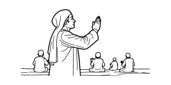 praying people black and white line art clip art preview