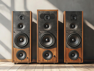 Fototapeta premium Black and White Retro Music Speakers Mounted on Wall