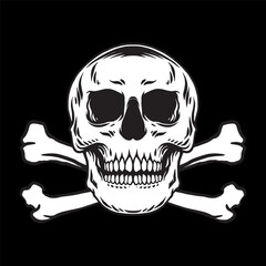 Vintage skull vector art illustration, Isolated on black background.