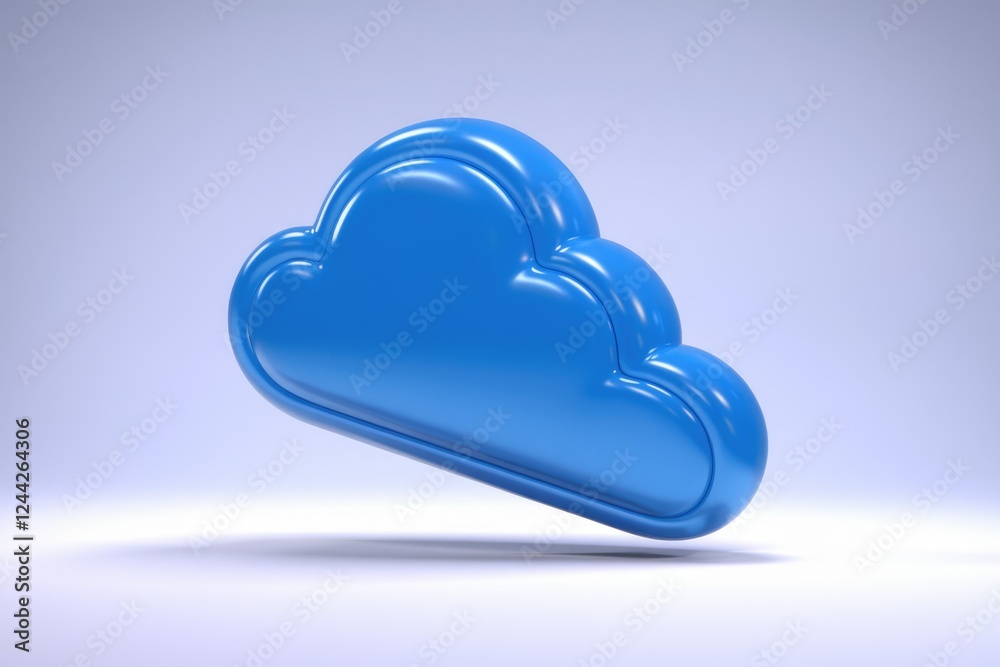 Poster A 3D rendering of a glossy blue cloud icon, symbolizing cloud computing and digital storage.