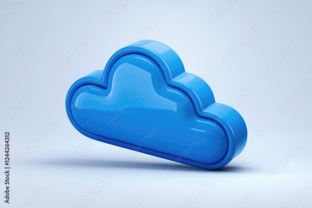 Poster a glossy, 3d blue cloud icon representing data storage, cloud computing, and digital services.