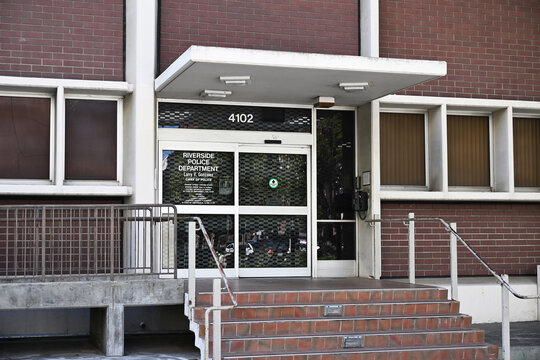 RIVERSIDE, CALIFORNIA - 2 FEB 2025: Main entrance to the Riverside Police Department building.
