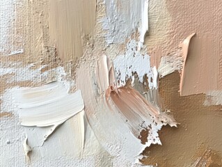 Abstract Canvas Texture: A close-up of a textured canvas, showcasing delicate brushstrokes in soft hues of beige, peach, and white, creating a harmonious abstract composition.