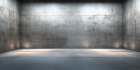 Concrete Room - Abstract Industrial Interior Background Template with Ceiling Lights and Rough Floor, 3D Illustration