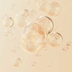 Soap bubbles on a beige background. 3d illustration.