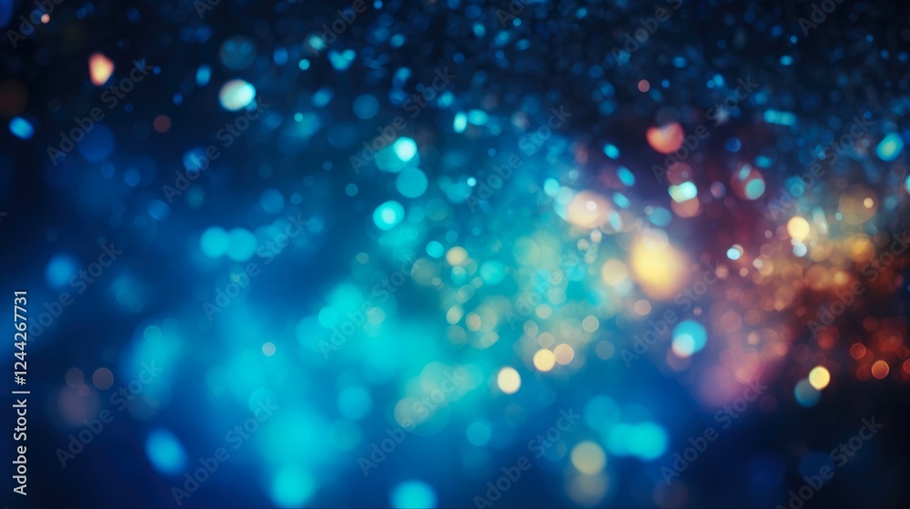 Wall mural cosmic sparkles. dark and abstract bokeh background with fiery sparkles in blue and black